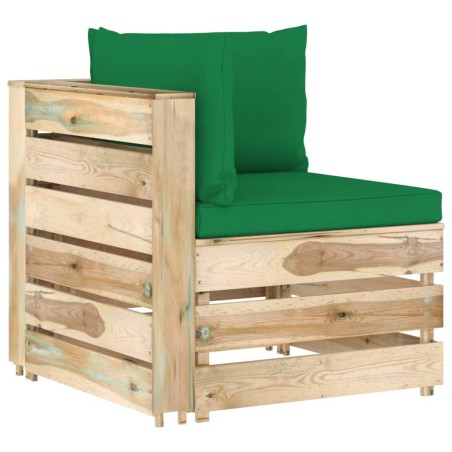 vidaXL Sofá de esquina seccional con cojines madera impregnada verde