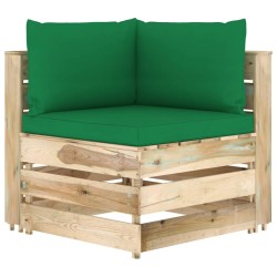 vidaXL Sofá de esquina seccional con cojines madera impregnada verde
