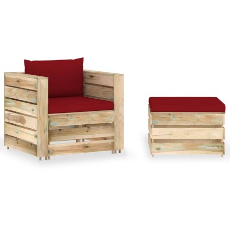 vidaXL Muebles de jardín 2 piezas con cojines madera impregnada verde