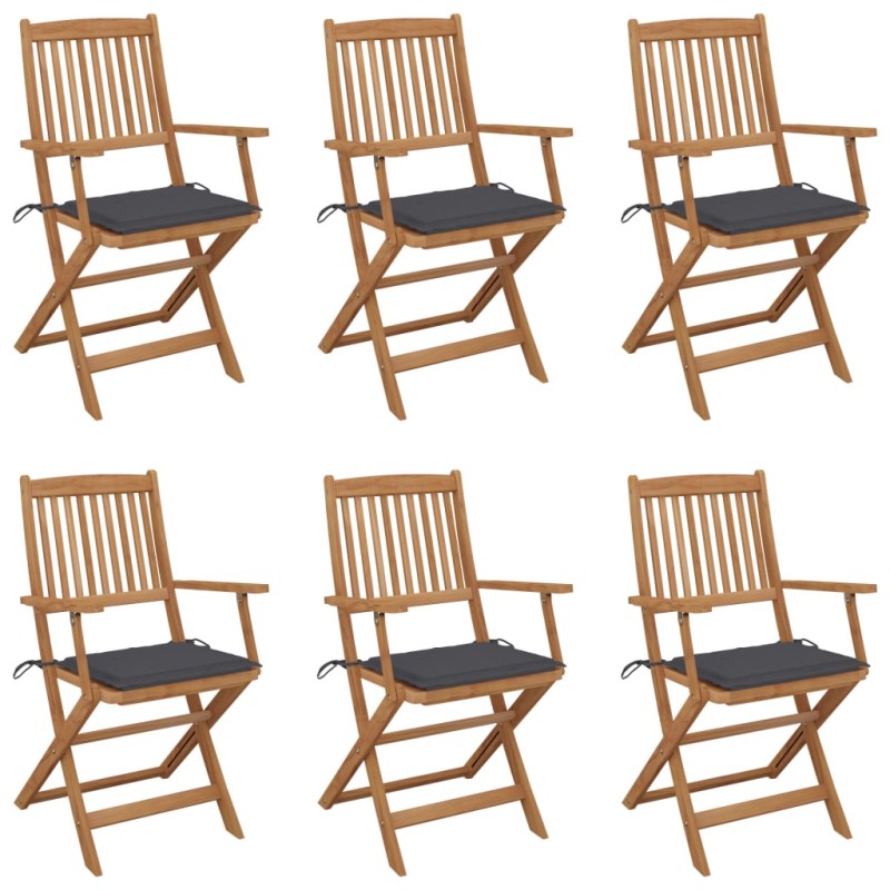 vidaXL Sillas de jardín plegables 6 uds y cojines madera maciza acacia vidaXL Sillas de jardín plegables 6 uds y cojines madera maciza acacia