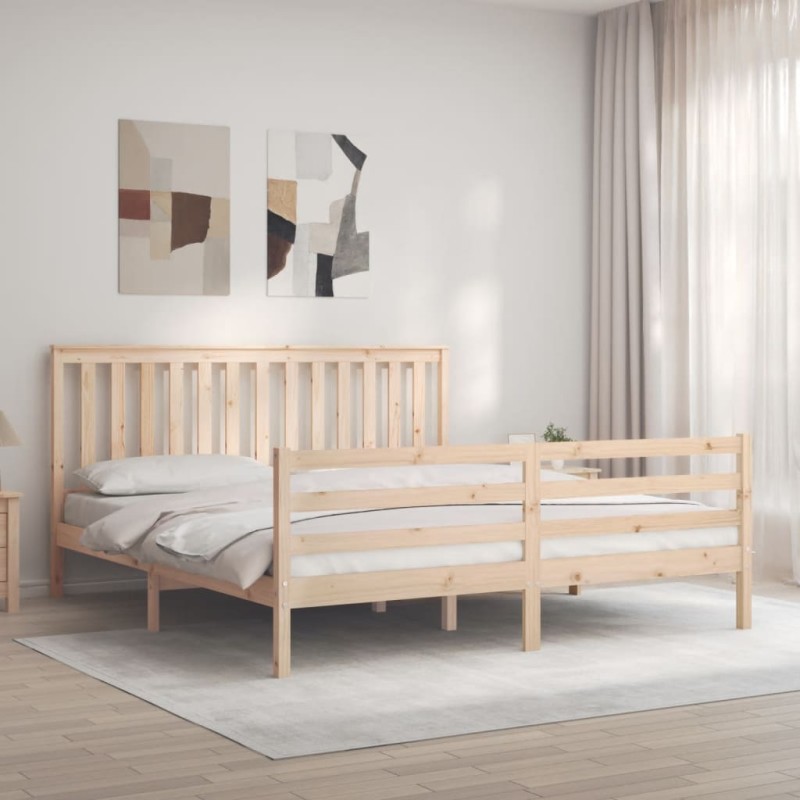 vidaXL Estructura de cama de matrimonio con cabecero madera maciza vidaXL Estructura de cama de matrimonio con cabecero madera maciza