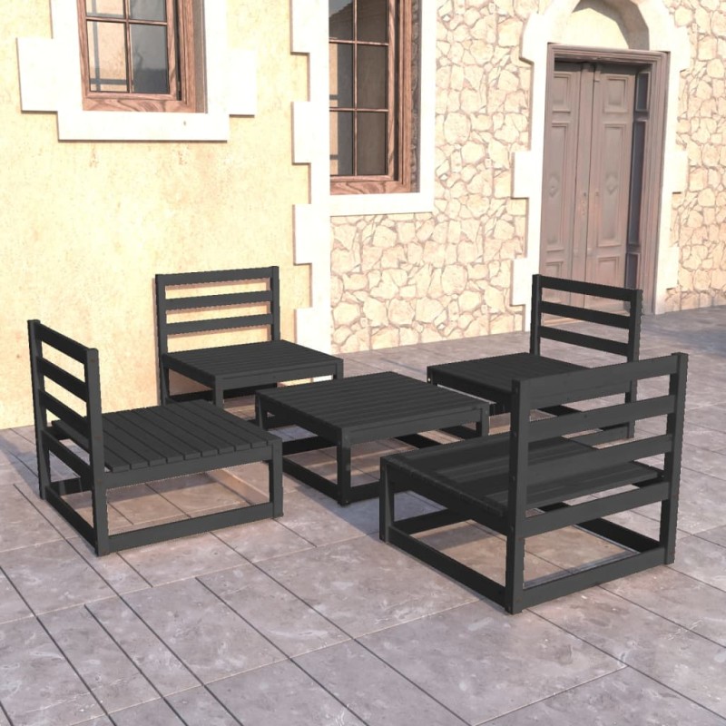 vidaXL Juego de muebles de jardín 5 pzas y cojines negro madera pino vidaXL Juego de muebles de jardín 5 pzas y cojines negro madera pino