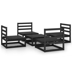 vidaXL Juego de muebles de jardín 5 pzas y cojines negro madera pino