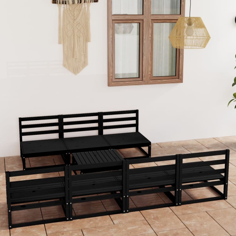 vidaXL Juego de muebles de jardín 8 piezas negro madera maciza de pino vidaXL Juego de muebles de jardín 8 piezas negro madera maciza de pino
