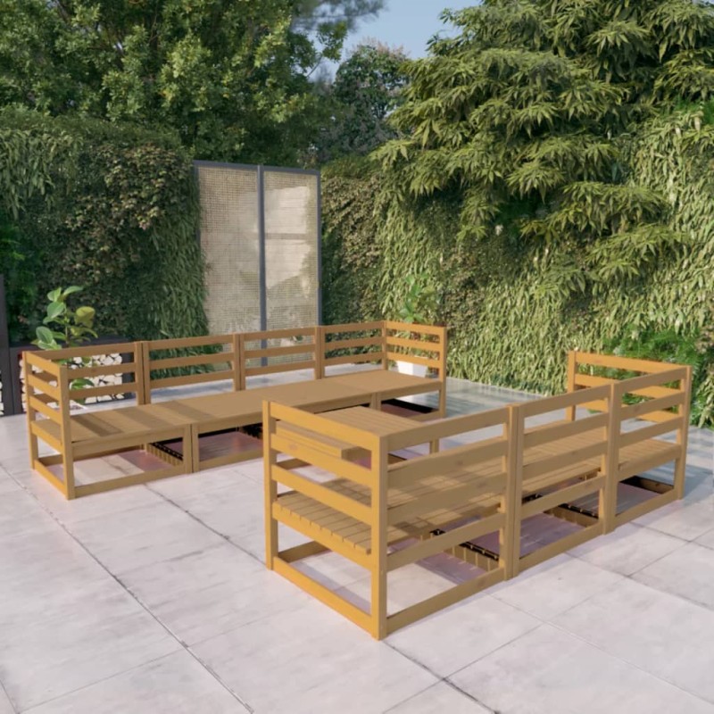 vidaXL Muebles de jardín 8 piezas marrón miel madera maciza de pino