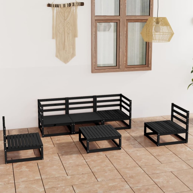 vidaXL Juego de muebles de jardín 6 piezas negro madera maciza de pino vidaXL Juego de muebles de jardín 6 piezas negro madera maciza de pino