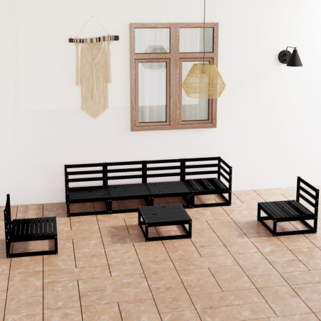 vidaXL Juego de muebles de jardín 7 piezas negro madera maciza de pino