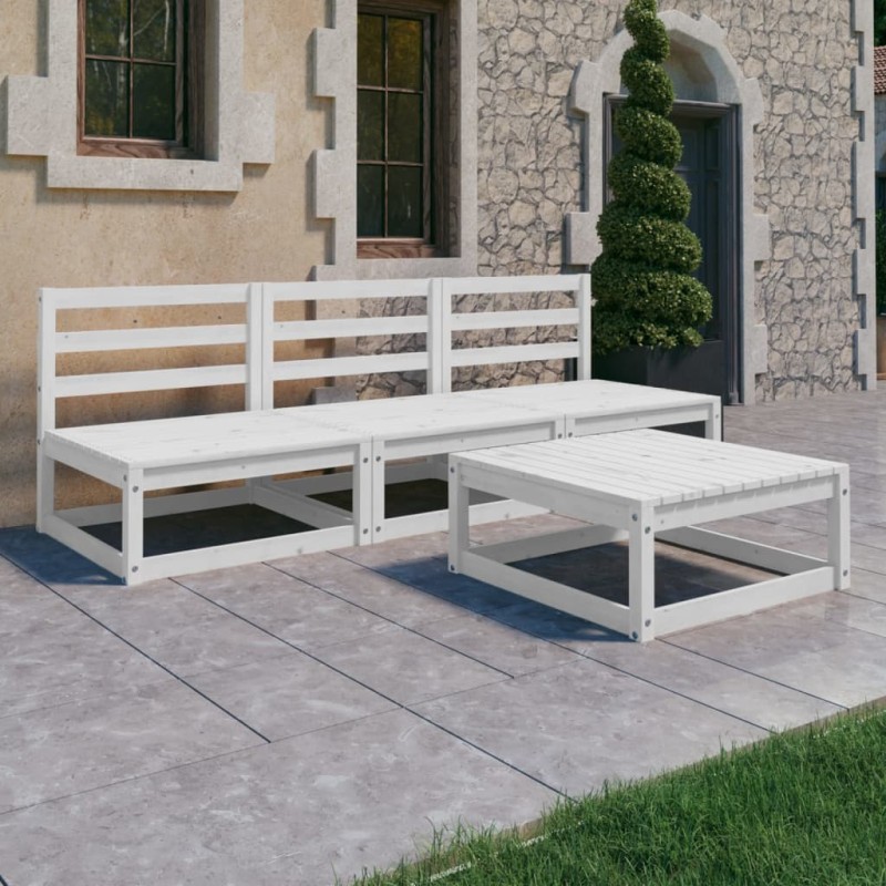 vidaXL Set de salón de jardín de 4 pzas blanco madera maciza de pino vidaXL Set de salón de jardín de 4 pzas blanco madera maciza de pino
