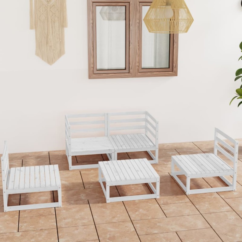 vidaXL Set de salón de jardín de 5 pzas blanco madera maciza de pino vidaXL Set de salón de jardín de 5 pzas blanco madera maciza de pino