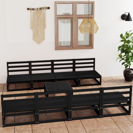 vidaXL Juego de muebles de jardín 9 piezas negro madera madera pino