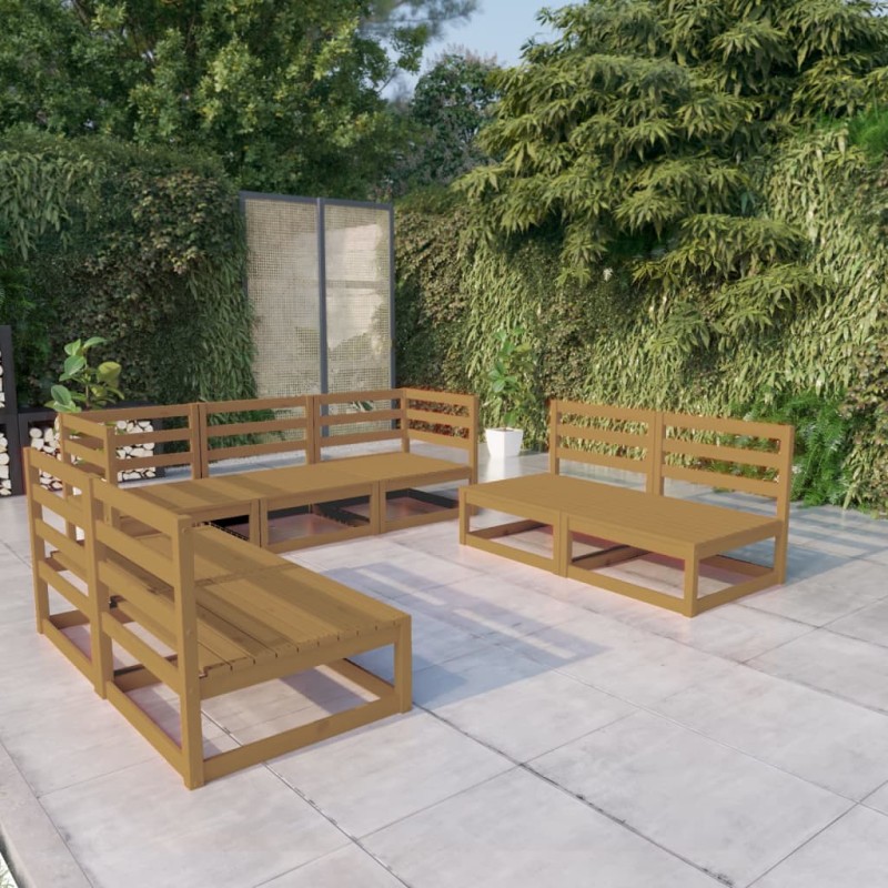 vidaXL Muebles de jardín 7 piezas marrón miel madera maciza de pino vidaXL Muebles de jardín 7 piezas marrón miel madera maciza de pino