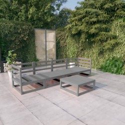 vidaXL Muebles de jardín 5 piezas gris madera maciza de pino