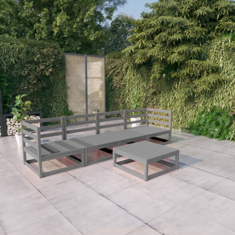 vidaXL Muebles de jardín 5 piezas gris madera maciza de pino vidaXL Muebles de jardín 5 piezas gris madera maciza de pino