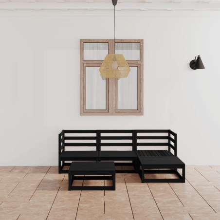 vidaXL Juego de muebles de jardín 5 piezas negro madera maciza de pino