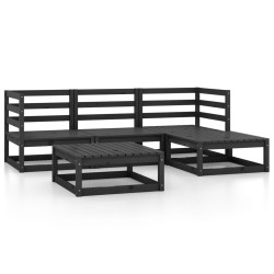 vidaXL Juego de muebles de jardín 5 piezas negro madera maciza de pino