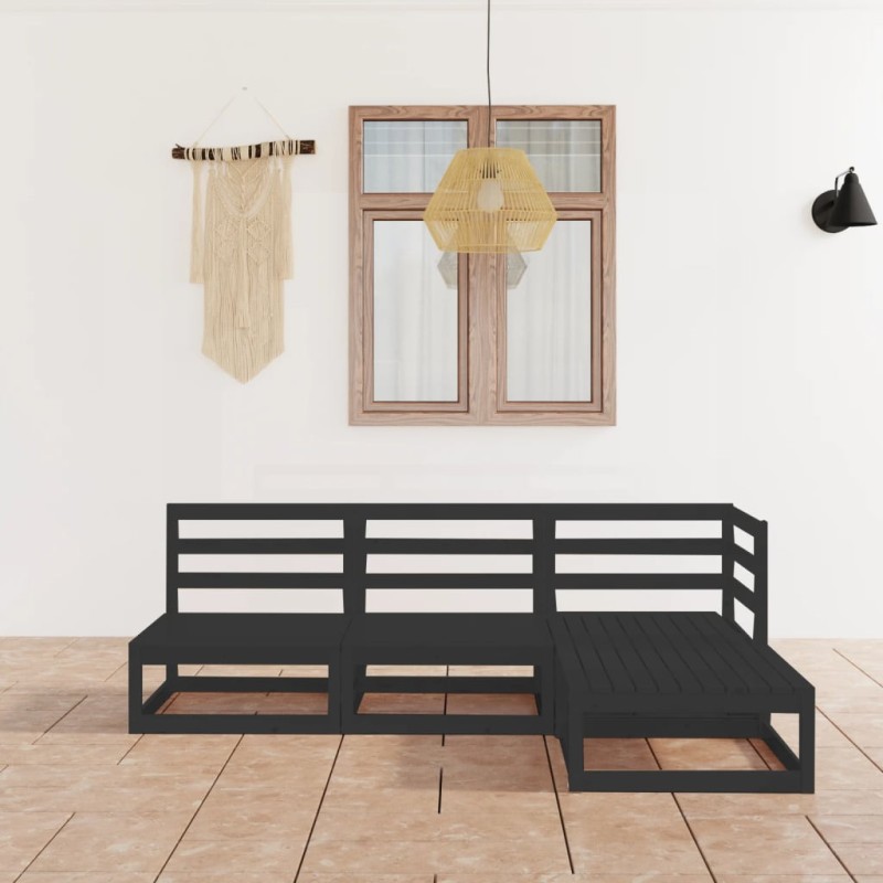 vidaXL Juego de muebles de jardín 4 piezas negro madera maciza de pino vidaXL Juego de muebles de jardín 4 piezas negro madera maciza de pino