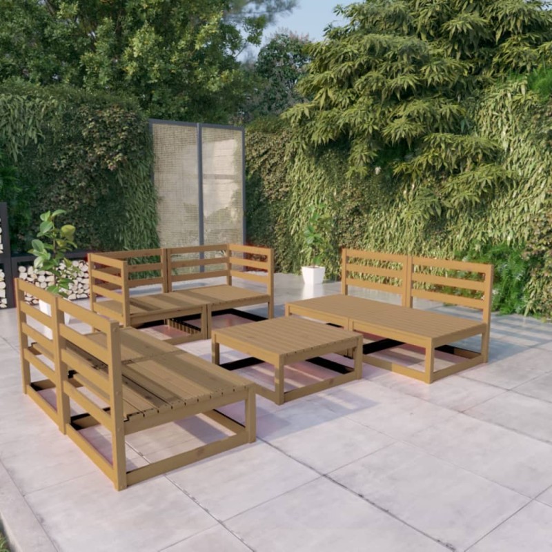 vidaXL Muebles de jardín 7 piezas marrón miel madera maciza de pino vidaXL Muebles de jardín 7 piezas marrón miel madera maciza de pino