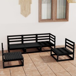 vidaXL Juego de muebles de jardín 5 piezas negro madera maciza de pino 