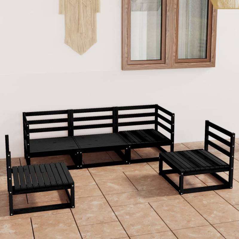 vidaXL Juego de muebles de jardín 5 piezas negro madera maciza de pino vidaXL Juego de muebles de jardín 5 piezas negro madera maciza de pino