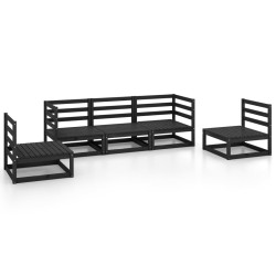 vidaXL Juego de muebles de jardín 5 piezas negro madera maciza de pino 