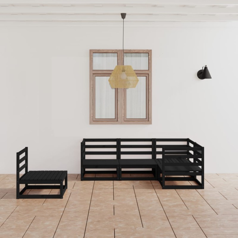 vidaXL Juego de muebles de jardín 5 piezas negro madera maciza de pino 