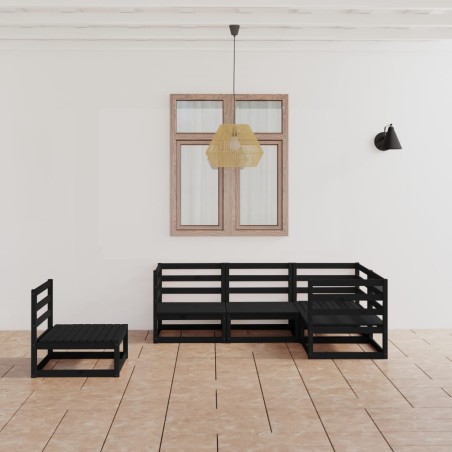 vidaXL Juego de muebles de jardín 5 piezas negro madera maciza de pino 