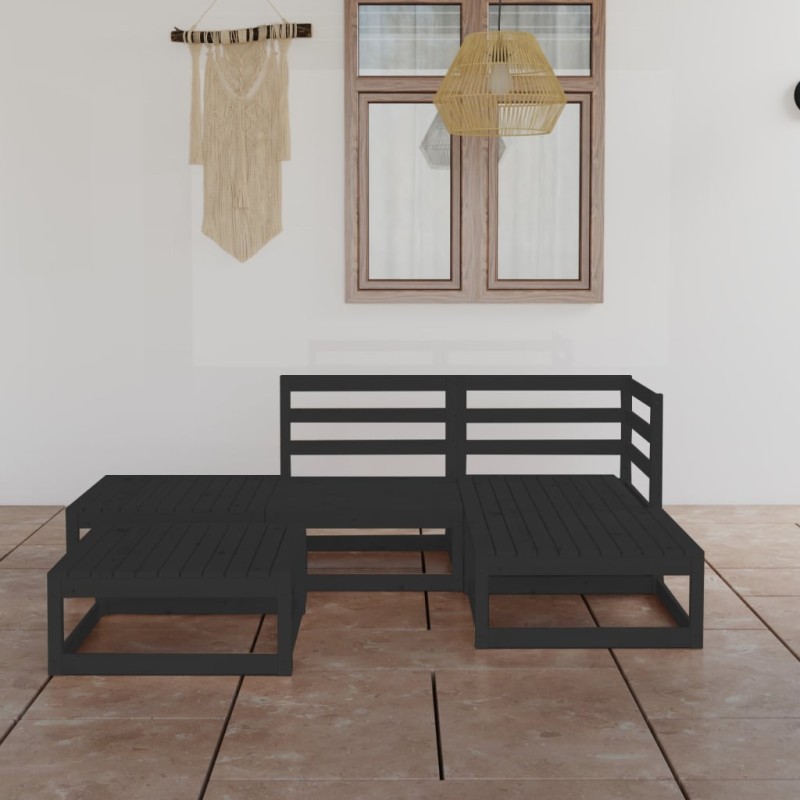 vidaXL Juego de muebles de jardín 5 piezas negro madera maciza de pino vidaXL Juego de muebles de jardín 5 piezas negro madera maciza de pino