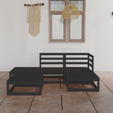 vidaXL Juego de muebles de jardín 5 piezas negro madera maciza de pino