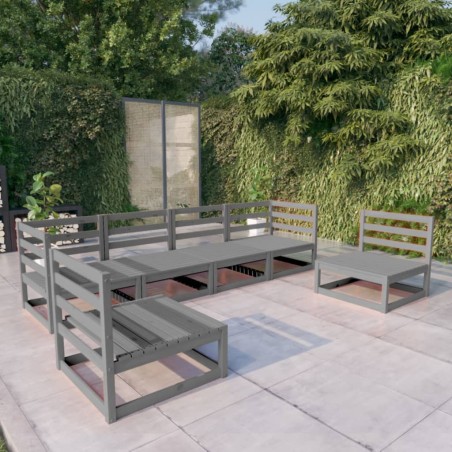 vidaXL Muebles de jardín 6 piezas gris madera de pino maciza