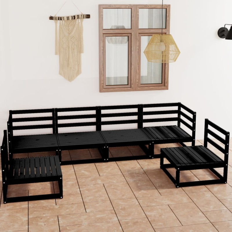 vidaXL Juego de muebles de jardín 6 piezas negro madera maciza de pino