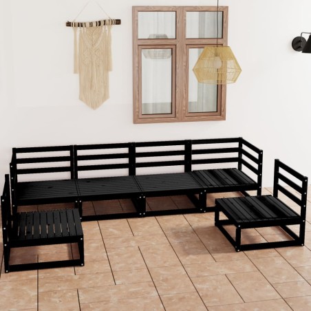 vidaXL Juego de muebles de jardín 6 piezas negro madera maciza de pino