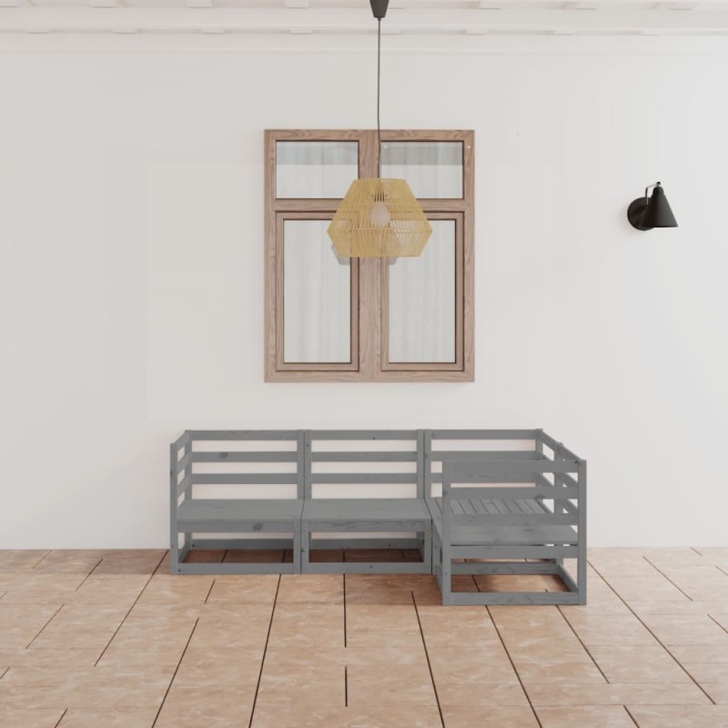 vidaXL Juego de muebles de jardín 4 piezas gris madera maciza de pino vidaXL Juego de muebles de jardín 4 piezas gris madera maciza de pino