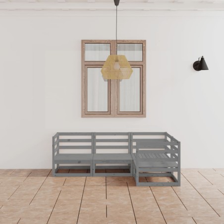 vidaXL Juego de muebles de jardín 4 piezas gris madera maciza de pino