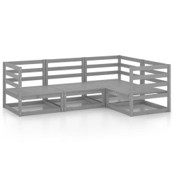 vidaXL Juego de muebles de jardín 4 piezas gris madera maciza de pino