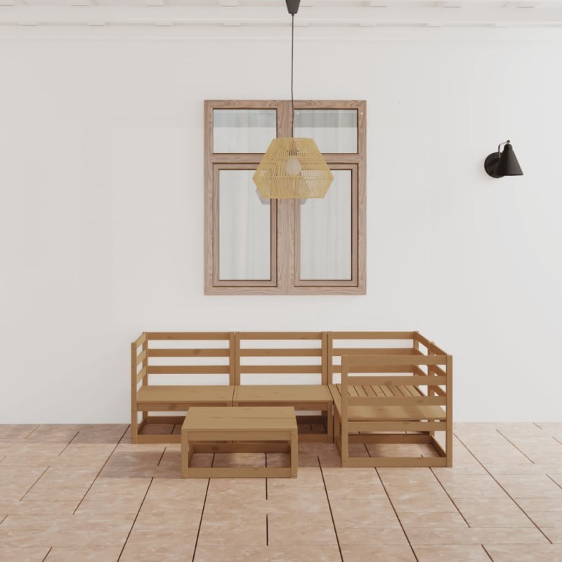 vidaXL Muebles de jardín 5 piezas marrón miel madera maciza de pino vidaXL Muebles de jardín 5 piezas marrón miel madera maciza de pino