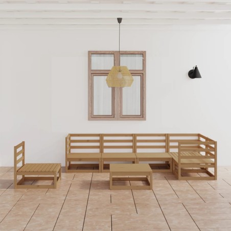 vidaXL Muebles de jardín 7 piezas marrón miel madera maciza de pino 
