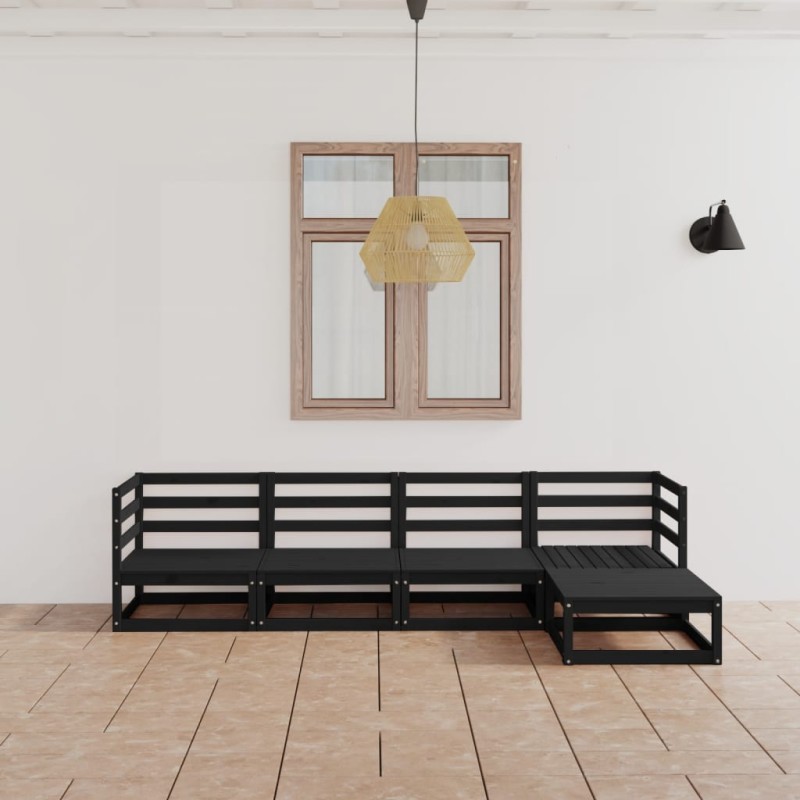 vidaXL Juego de muebles de jardín 5 piezas negro madera maciza pino vidaXL Juego de muebles de jardín 5 piezas negro madera maciza pino