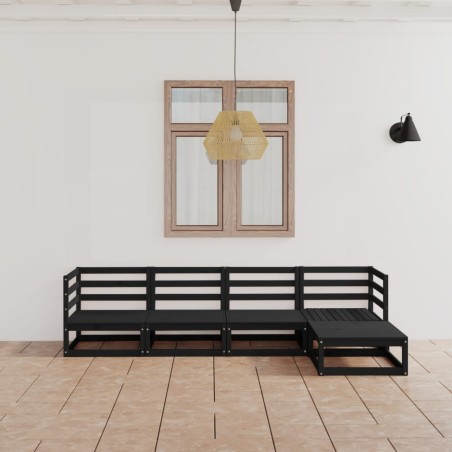 vidaXL Juego de muebles de jardín 5 piezas negro madera maciza pino 
