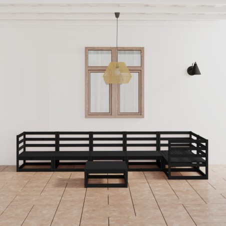 vidaXL Juego de muebles de jardín 7 piezas negro madera maciza de pino 