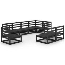 vidaXL Juego de muebles de jardín 8 piezas negro madera maciza pino