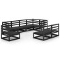 vidaXL Juego de muebles de jardín 8 piezas negro madera maciza pino