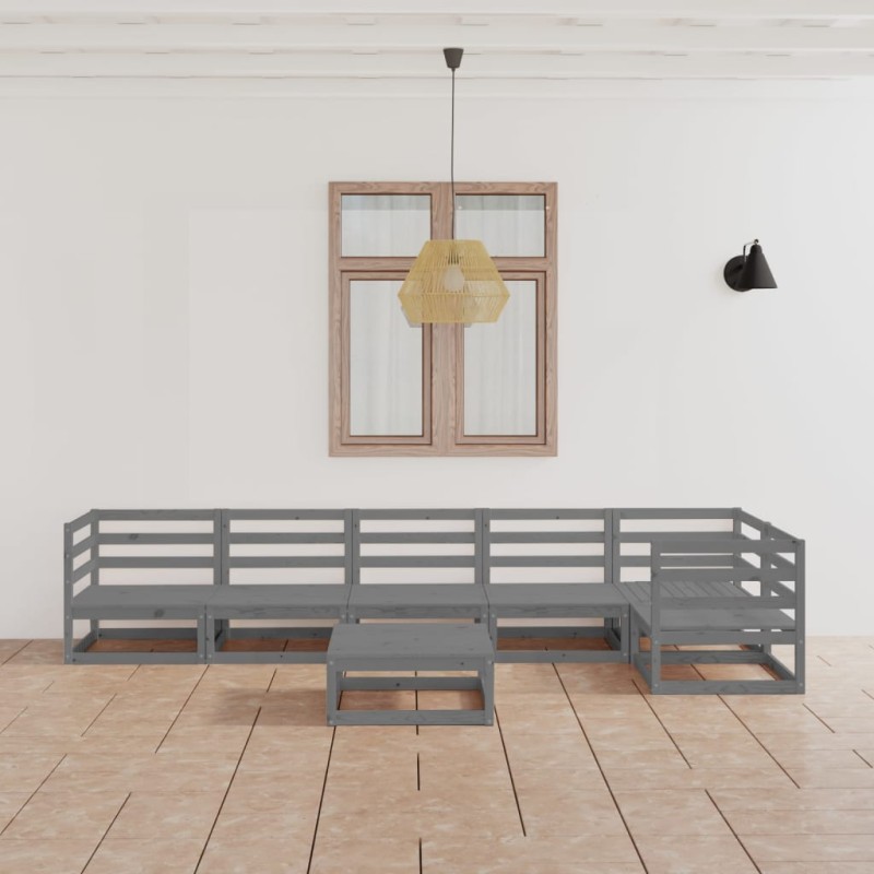 vidaXL Muebles de jardín 7 piezas gris madera de pino maciza vidaXL Muebles de jardín 7 piezas gris madera de pino maciza