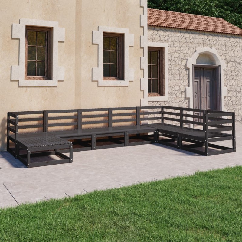 vidaXL Juego de muebles de jardín 8 piezas negro madera maciza pino vidaXL Juego de muebles de jardín 8 piezas negro madera maciza pino