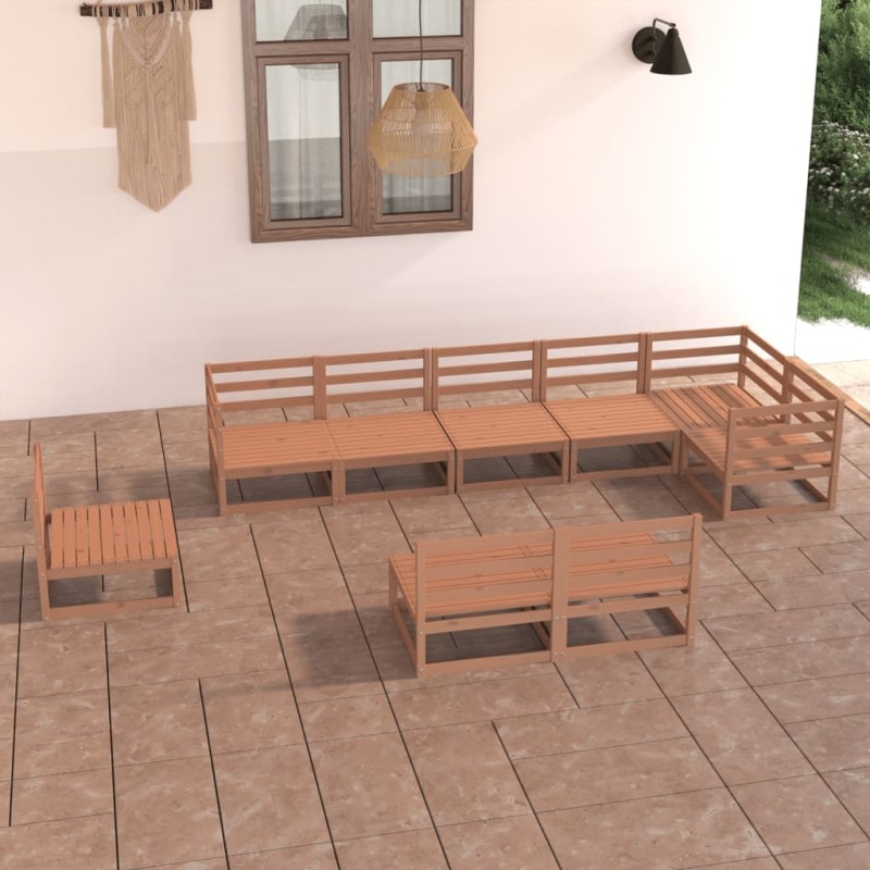 vidaXL Muebles de jardín 9 piezas marrón miel madera maciza de pino vidaXL Muebles de jardín 9 piezas marrón miel madera maciza de pino
