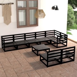 vidaXL Juego de muebles de jardín 9 piezas negro madera maciza de pino