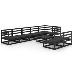 vidaXL Juego de muebles de jardín 9 piezas negro madera maciza de pino