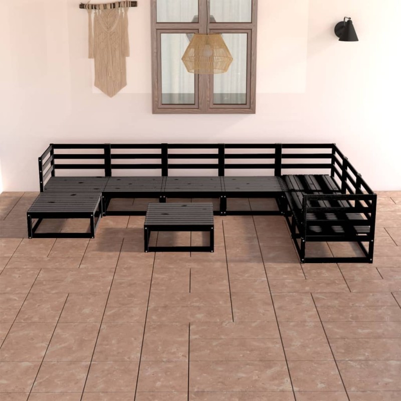 vidaXL Juego de muebles de jardín 8 pzas y cojines negro madera pino