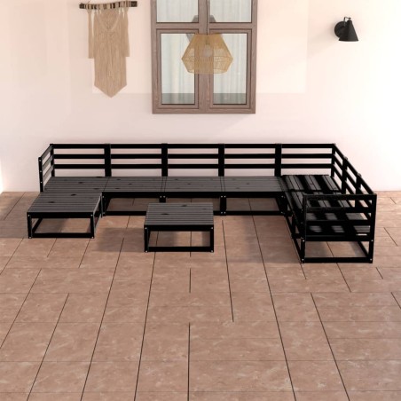 vidaXL Juego de muebles de jardín 8 pzas y cojines negro madera pino
