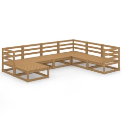 vidaXL Muebles de jardín 7 piezas marrón miel madera maciza de pino