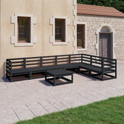 vidaXL Juego de muebles de jardín 8 piezas negro madera maciza pino